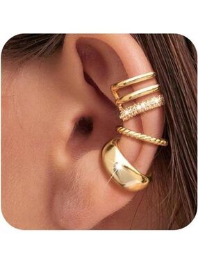 14K Gold Plated Ear Cuff Earrings 3 Pack Non Piercing Women